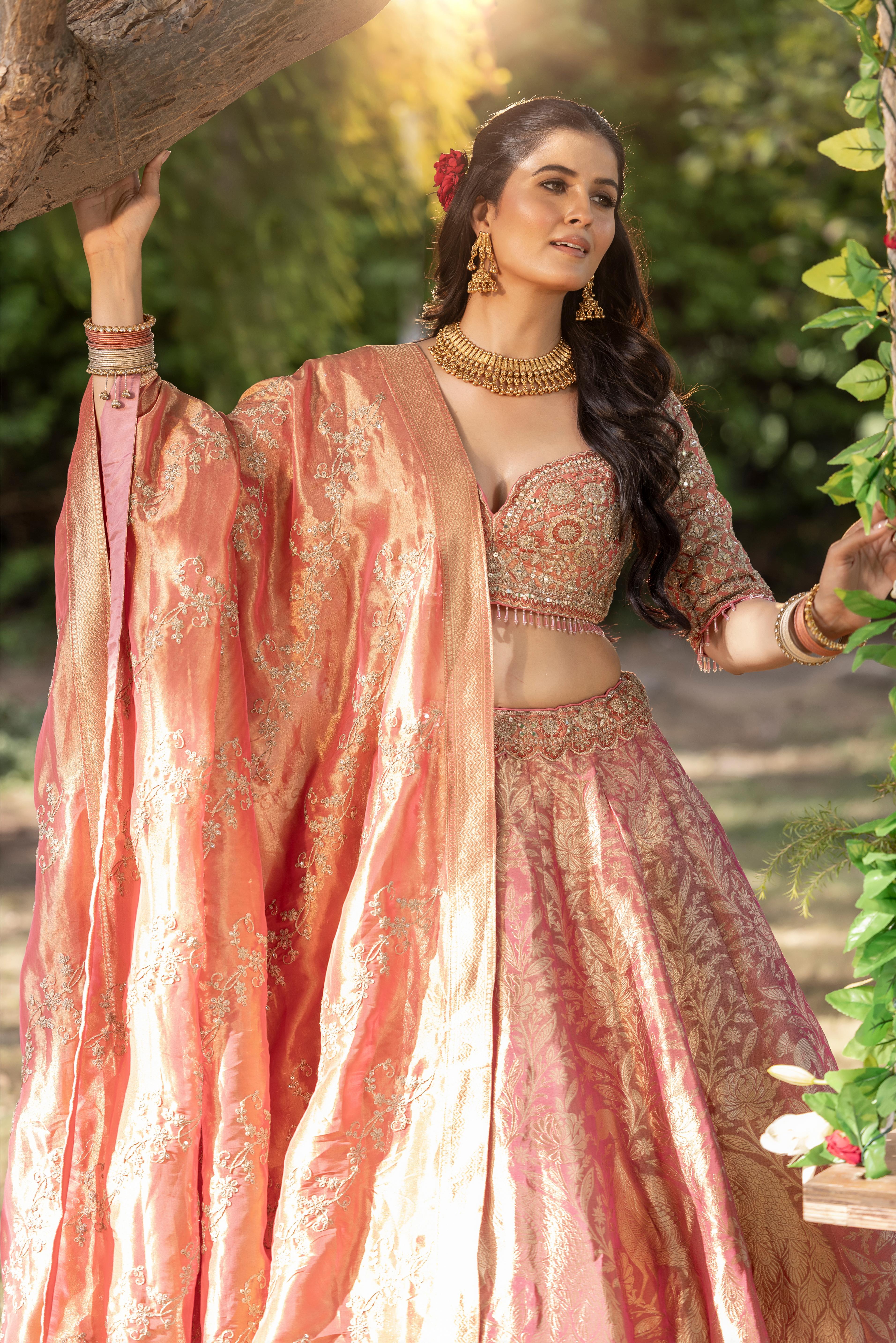 Sulekha Peach Banarasi Silk Lehenga