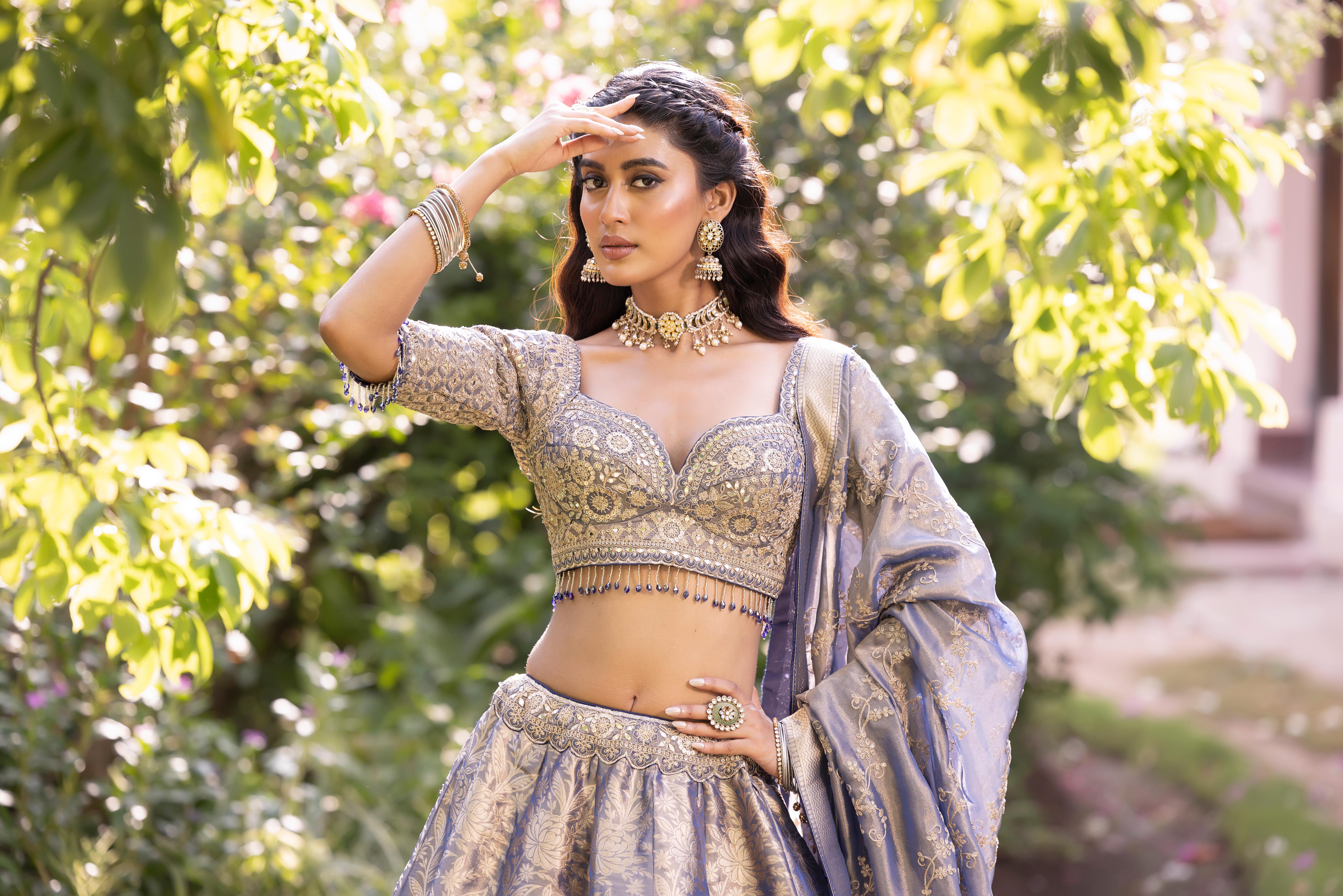 Moraya Purple Banarasi Silk Lehenga