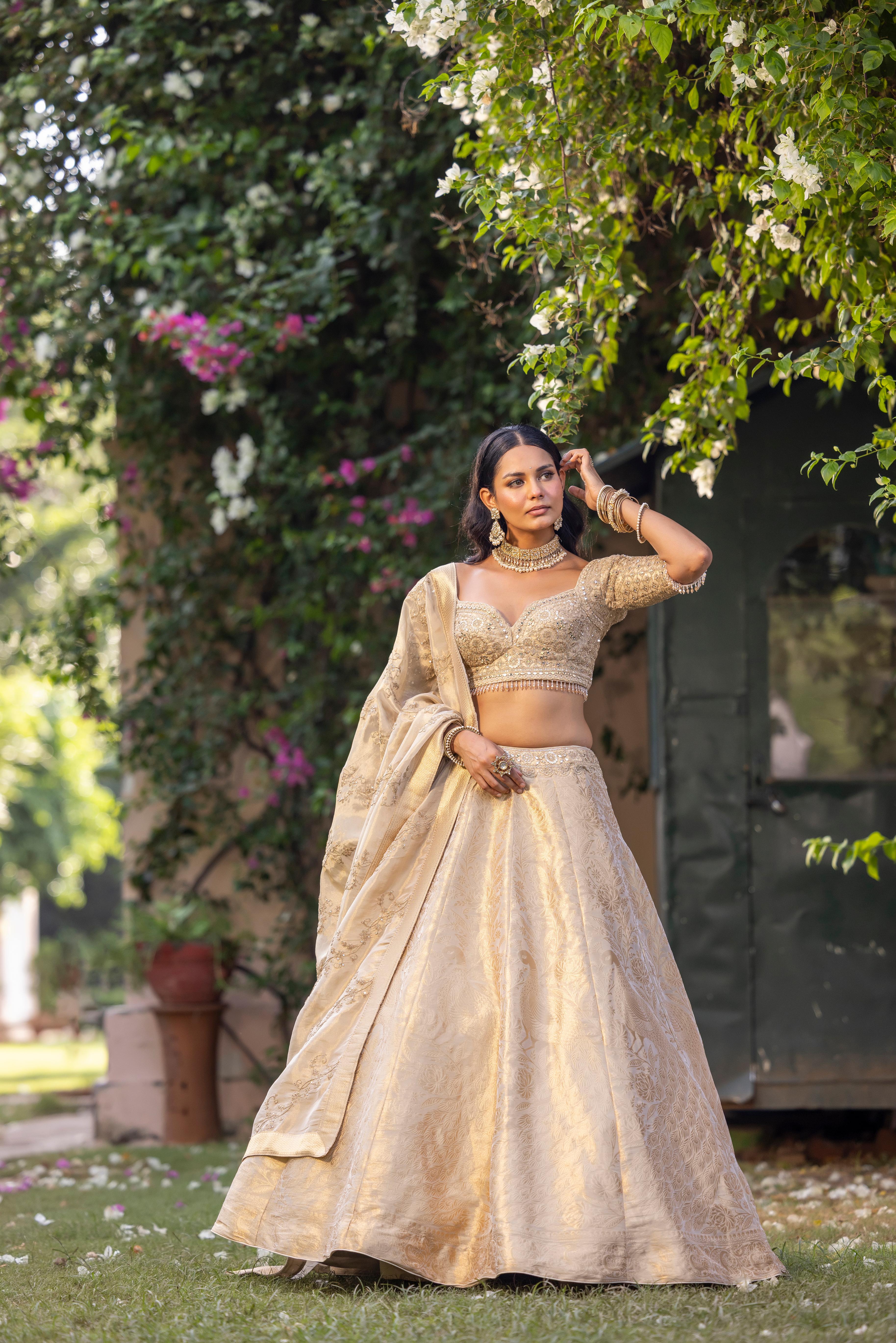 Mayuri Golden Banarasi Silk Lehenga