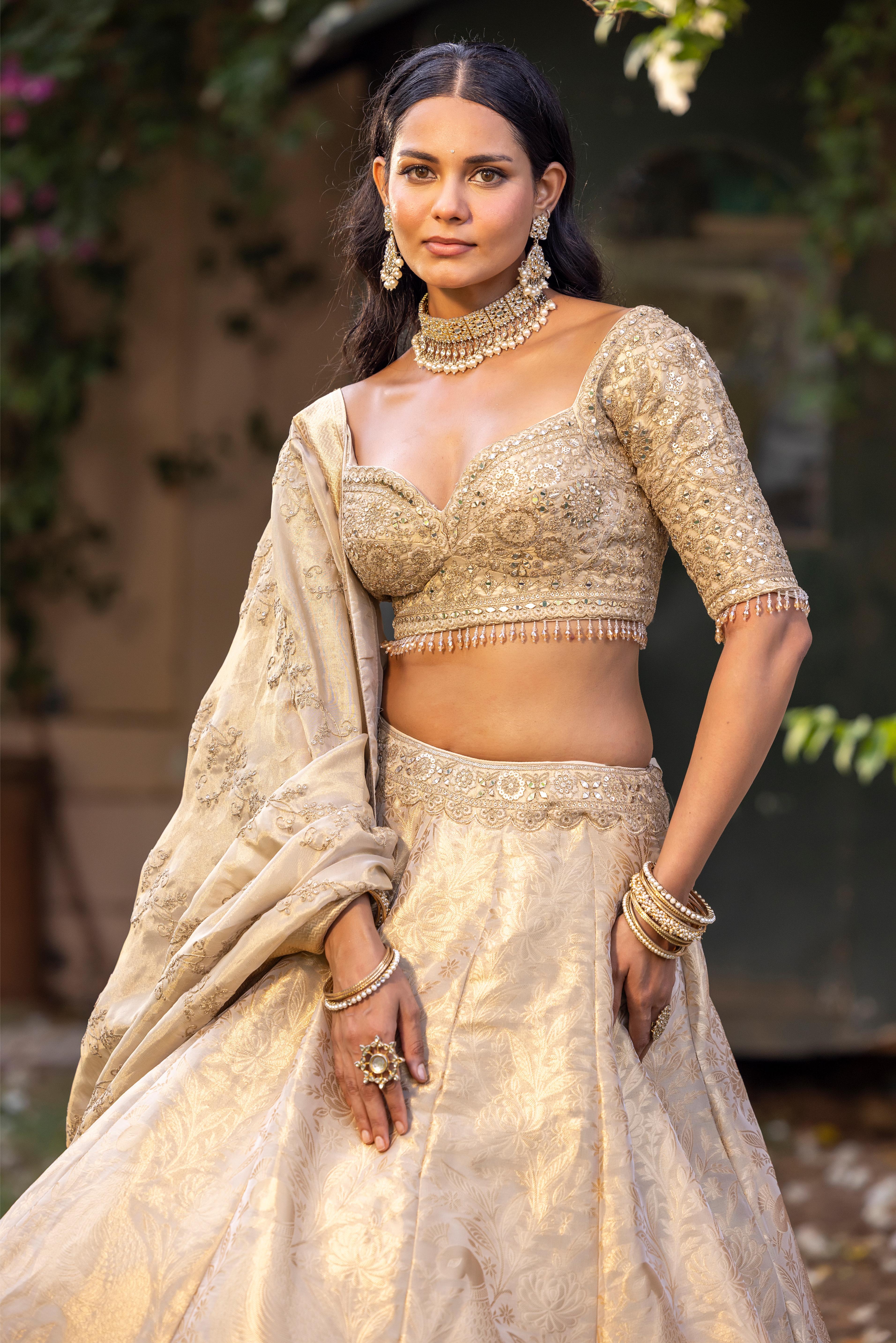 Mayuri Golden Banarasi Silk Lehenga