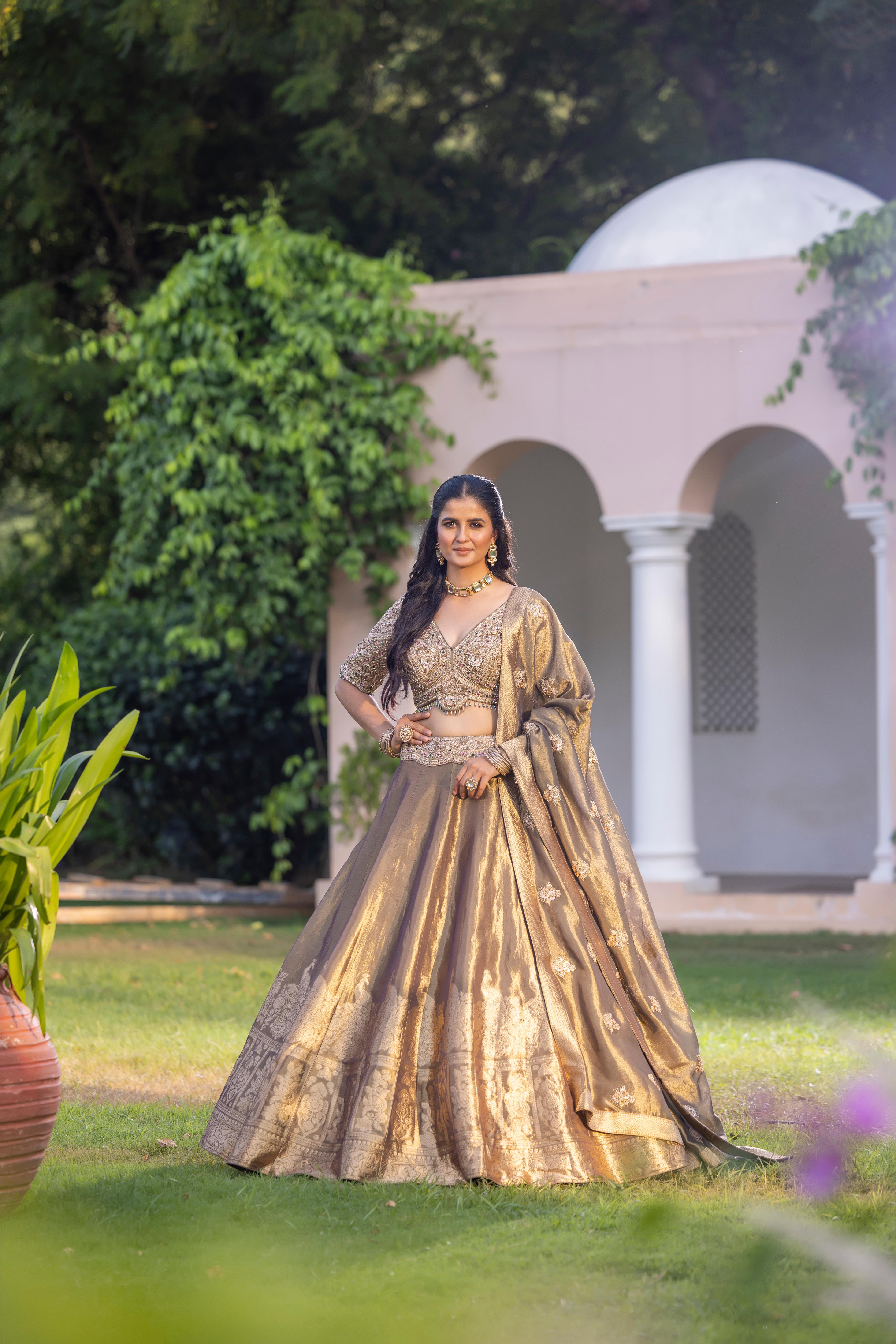 Shweta Grey Banarasi Silk Lehenga