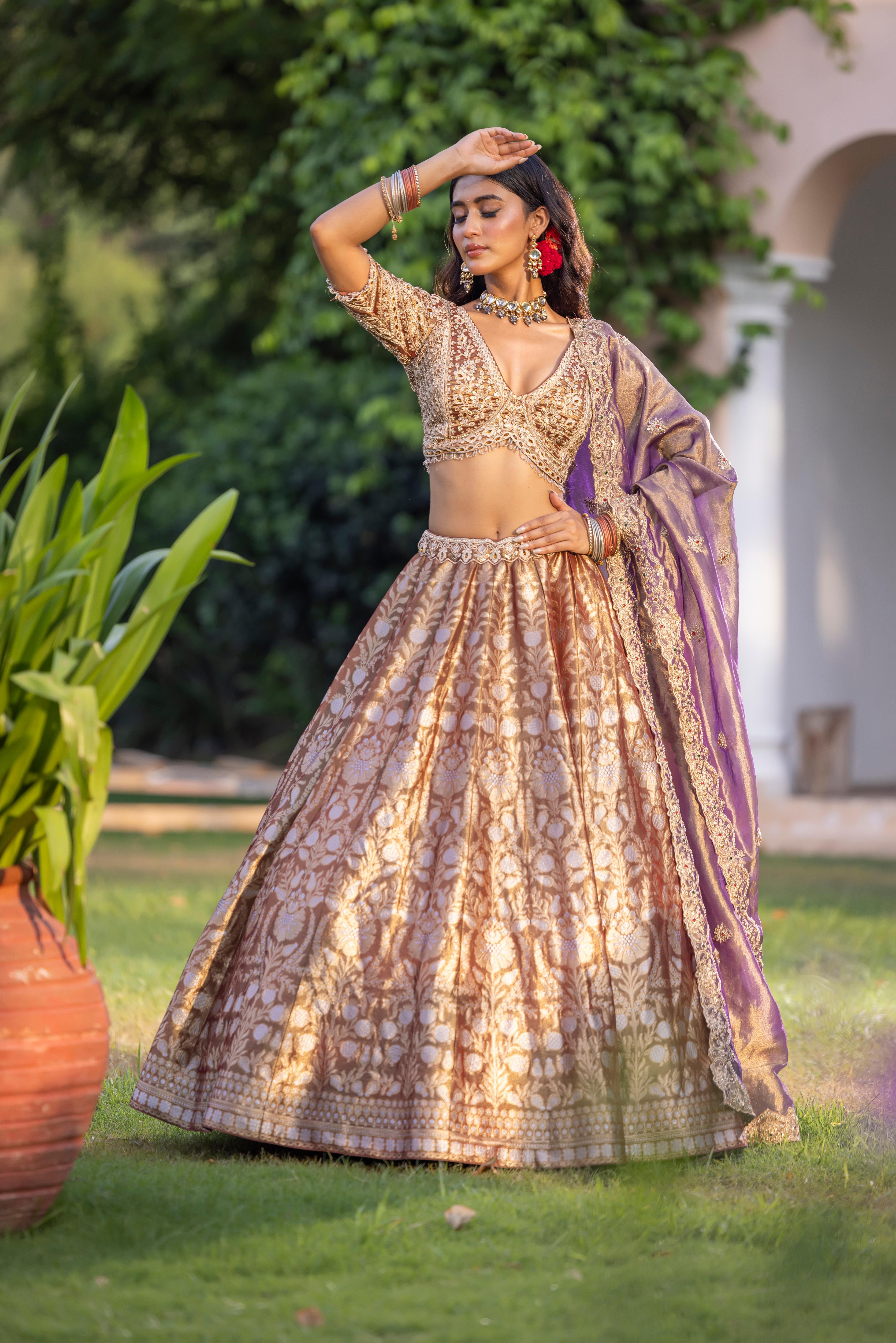 Avisha Lavender Gold Banarasi Silk Lehenga