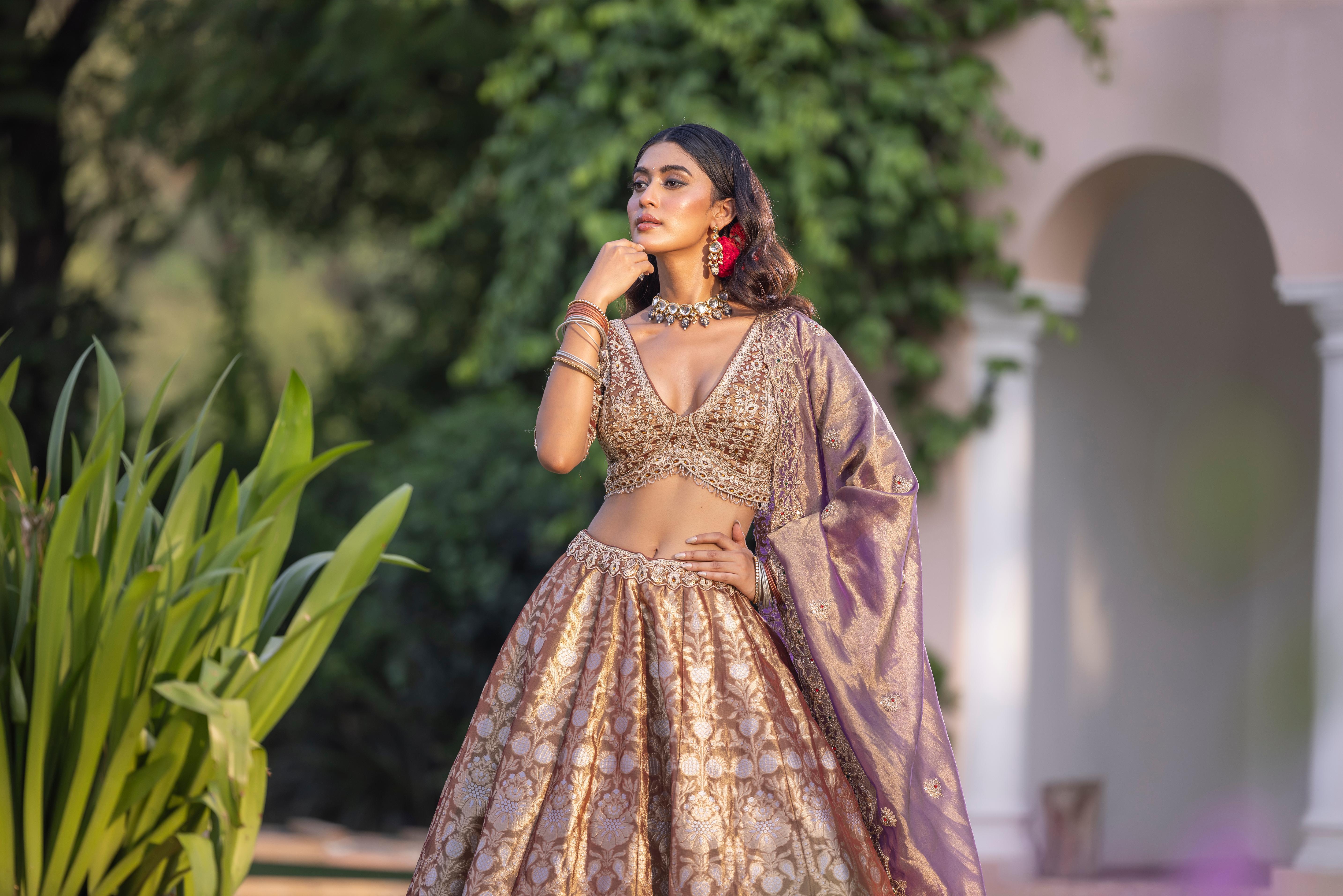 Avisha Lavender Gold Banarasi Silk Lehenga
