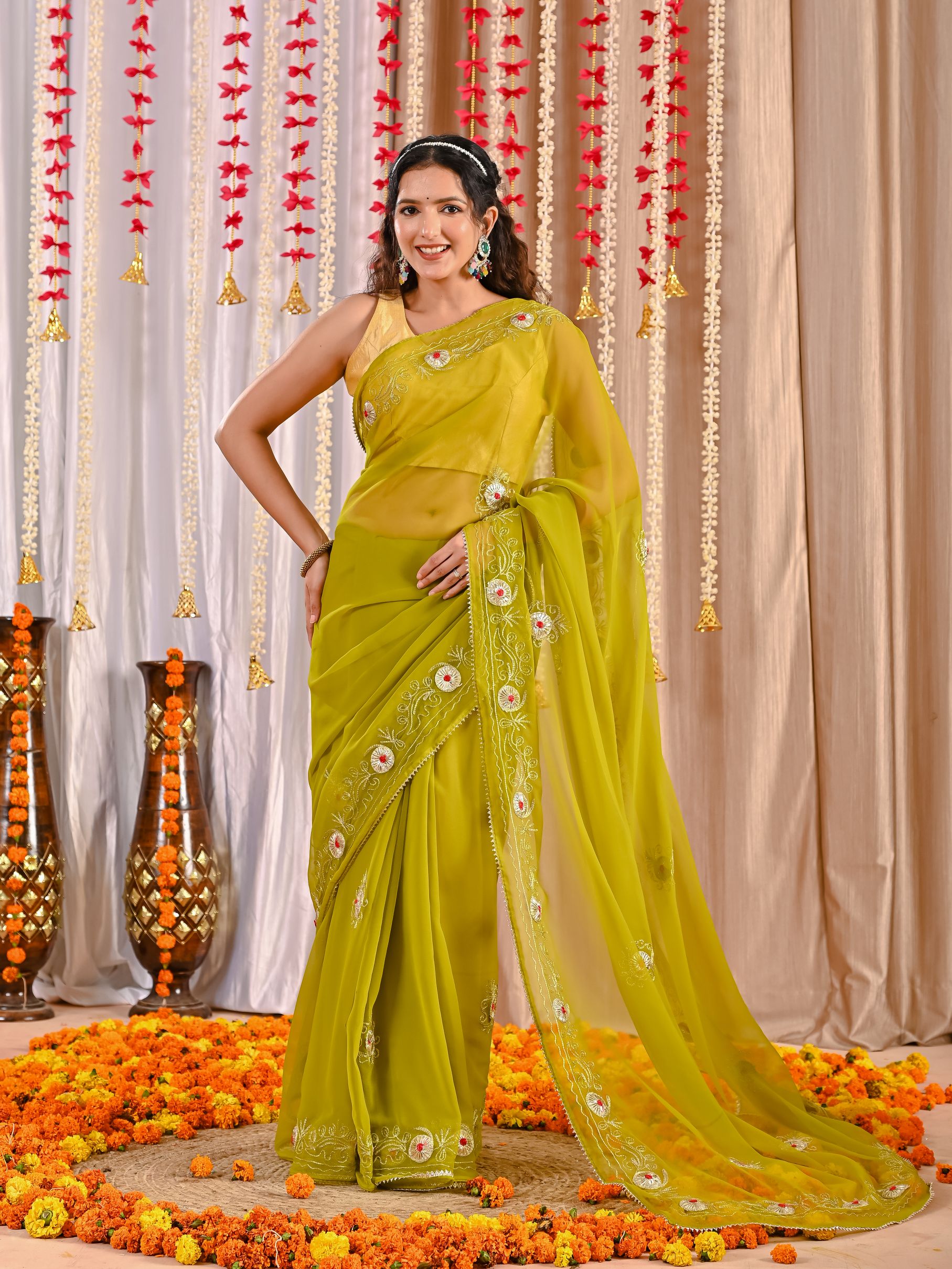 Aarohi Golden Grace Georgette Saree