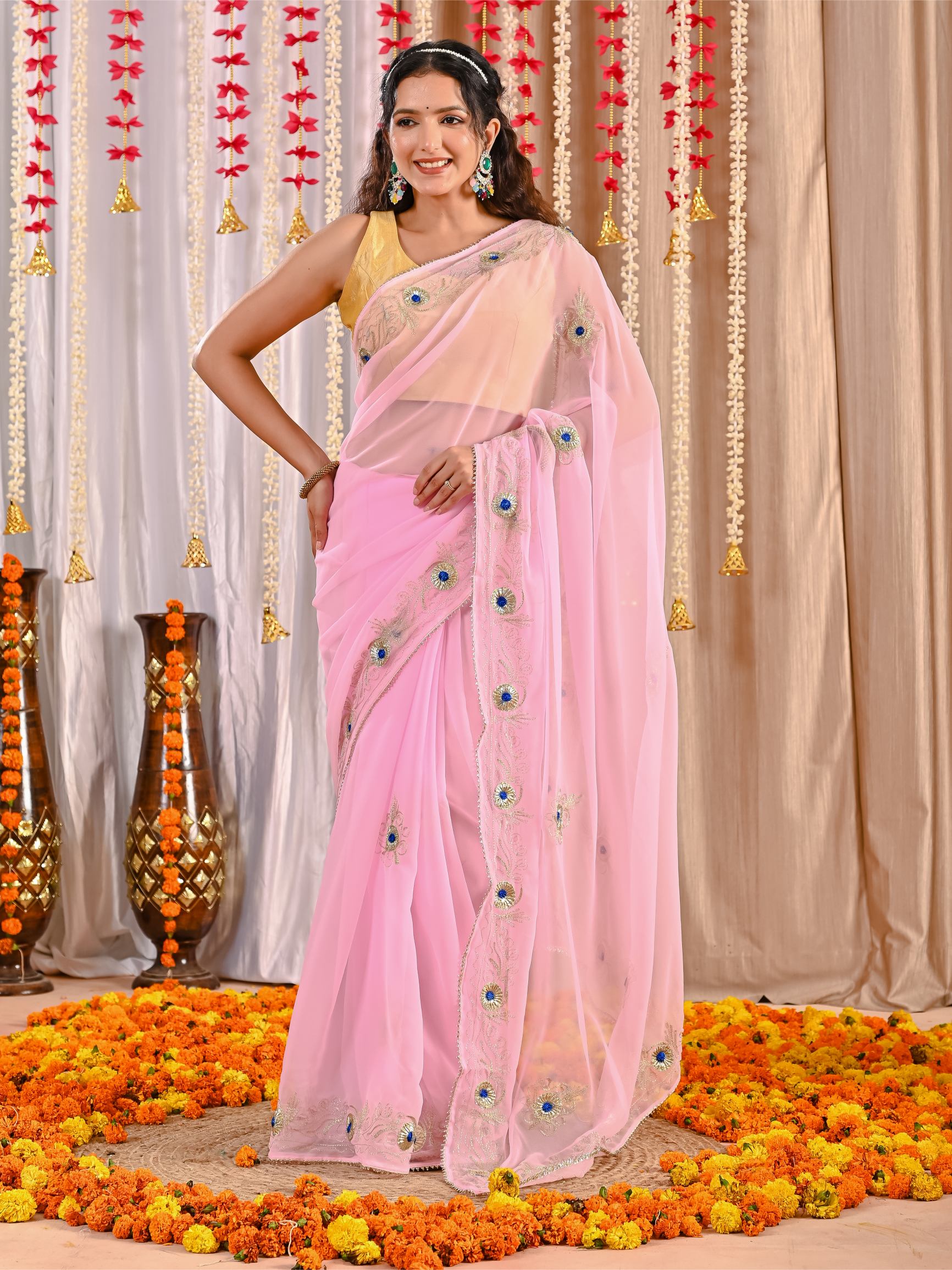 Tara Golden Grace Georgette Saree