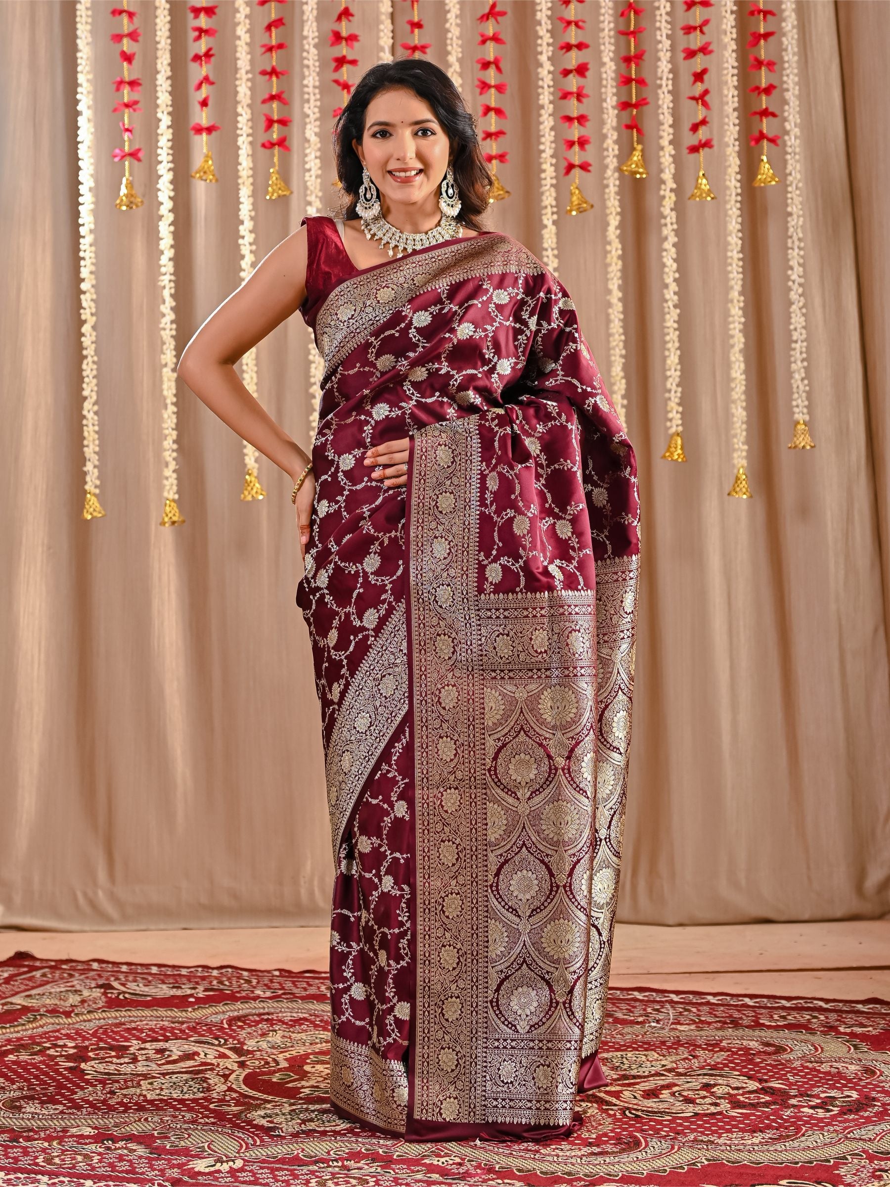 Riyana Maroon Katan Banarasi Silk Saree