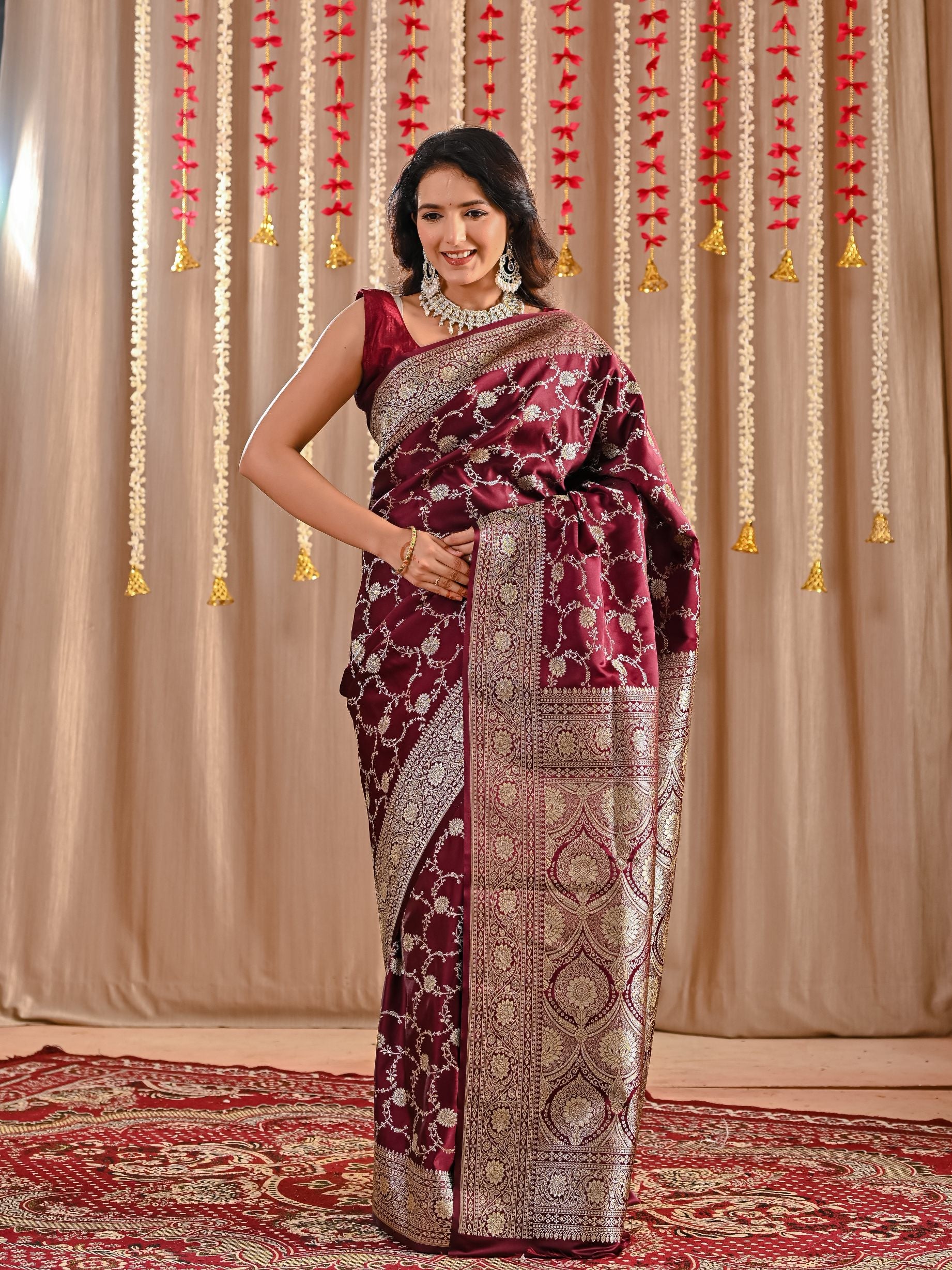 Riyana Maroon Katan Banarasi Silk Saree