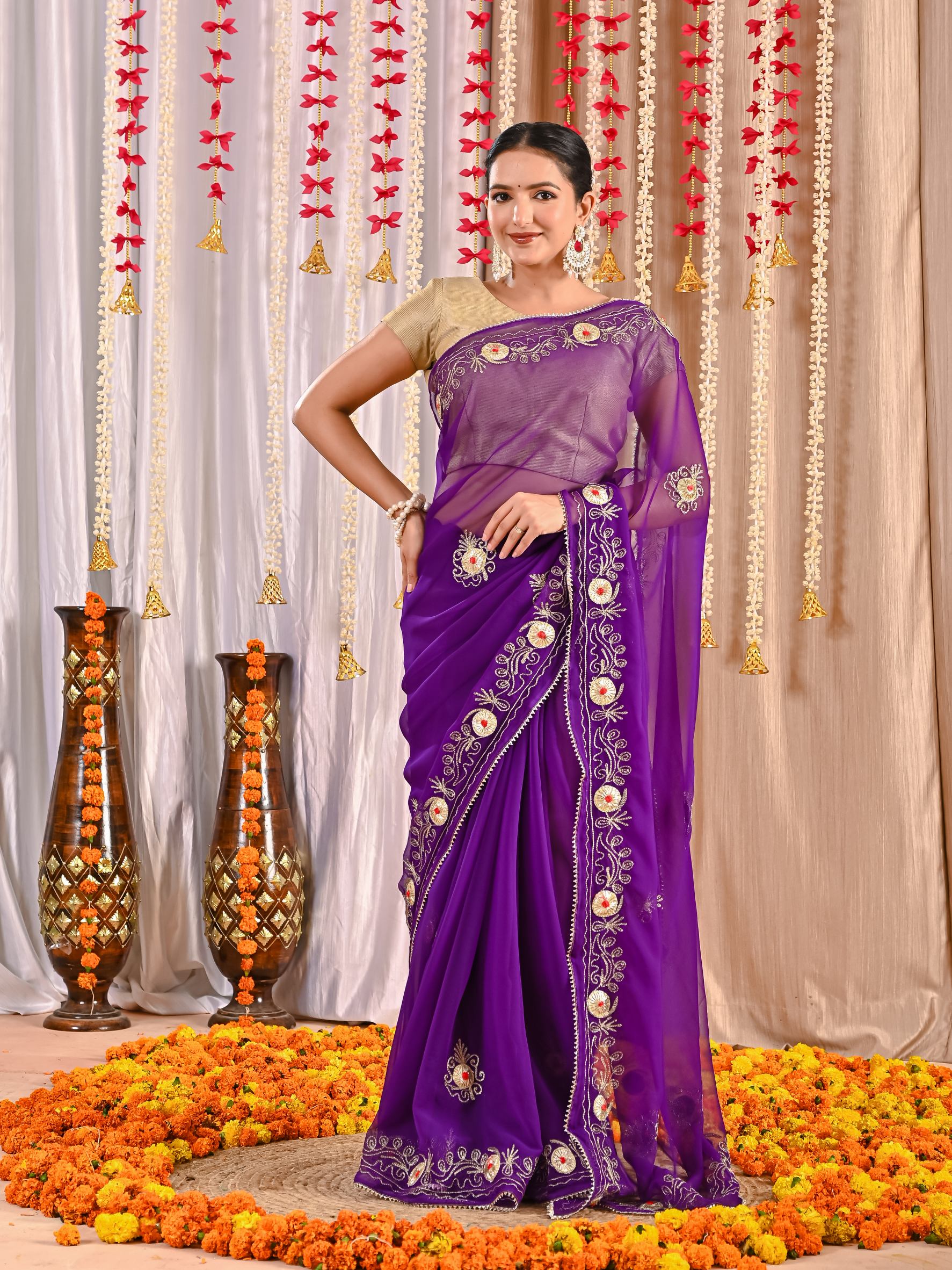 Anaya Golden Grace Georgette Drape Saree