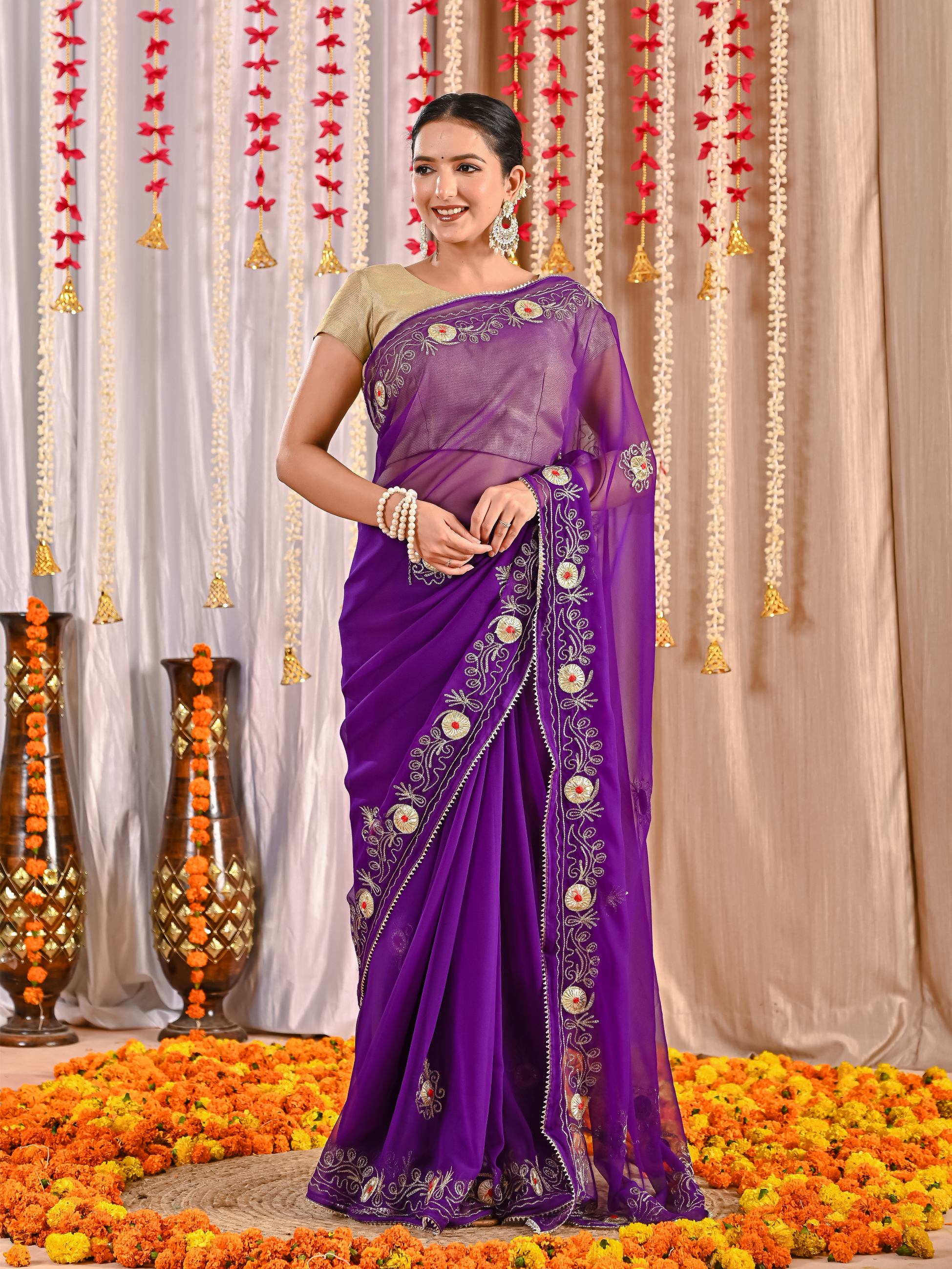 Anaya Golden Grace Georgette Drape Saree
