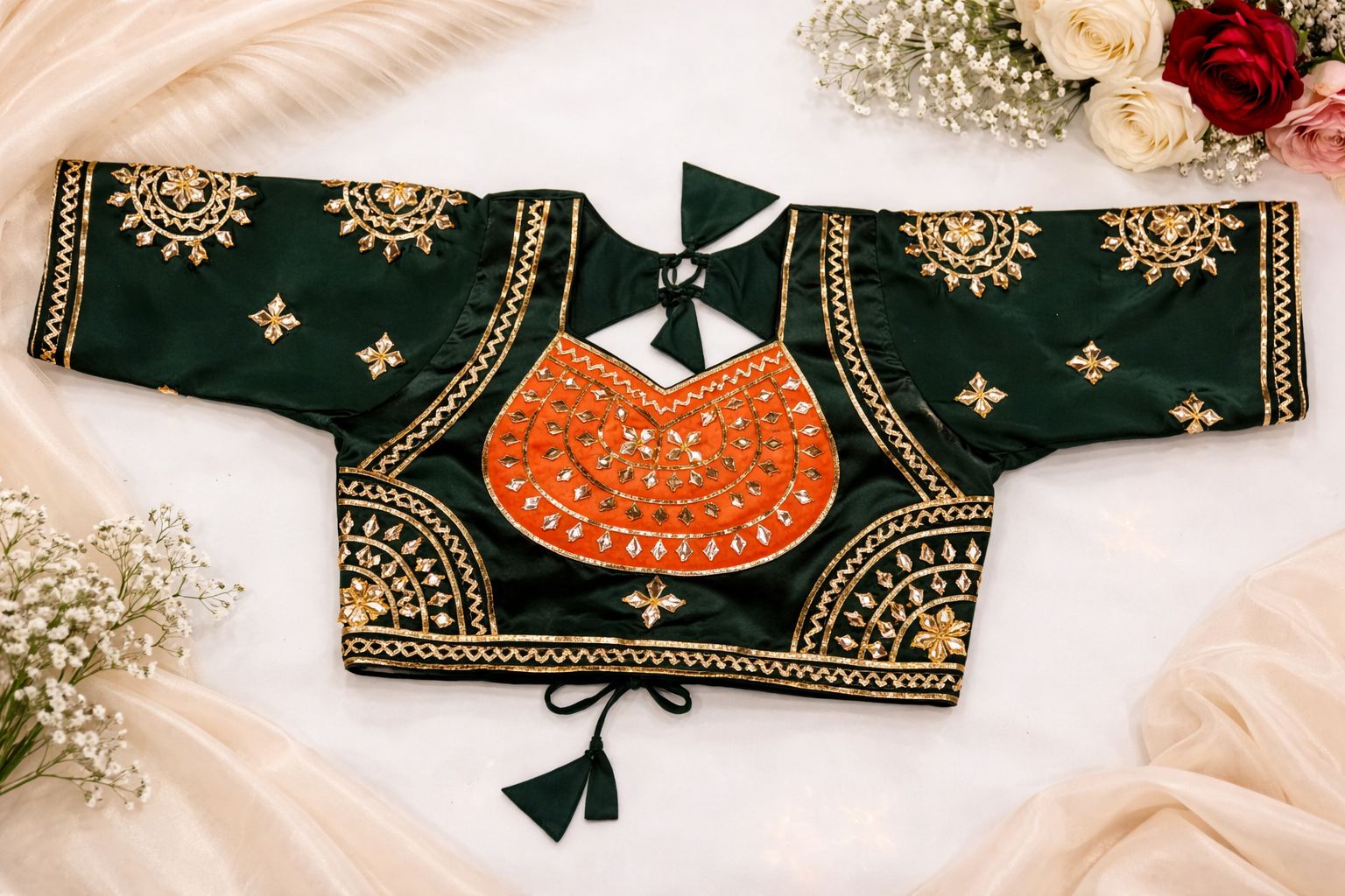 Vanshika Bottle Green Orange Aangi Blouse