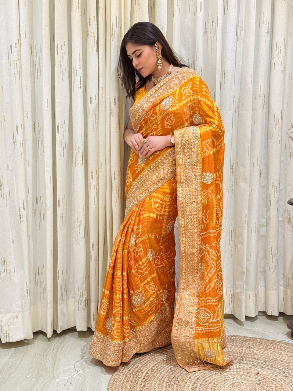 Golden Ghatchola Bandhani Saree