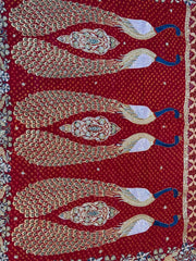 Royal Peacock Red Bandhani Zardozi Dupatta