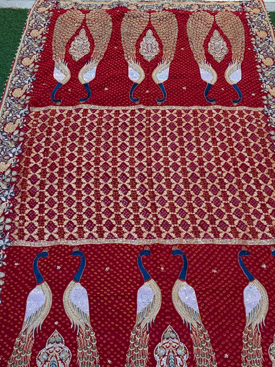 Royal Peacock Red Bandhani Zardozi Dupatta