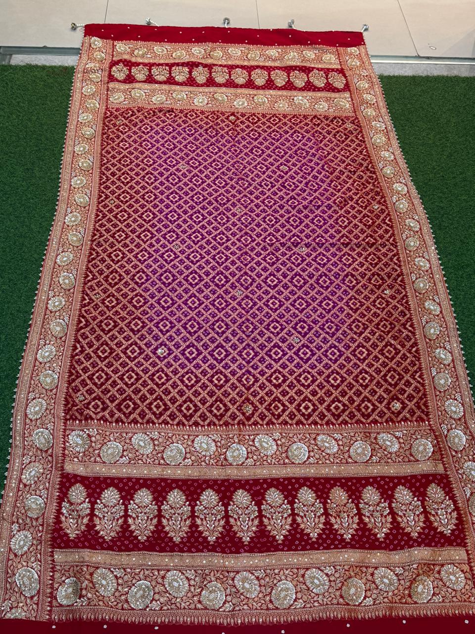 Magenta Bandhani Zardozi Dupatta