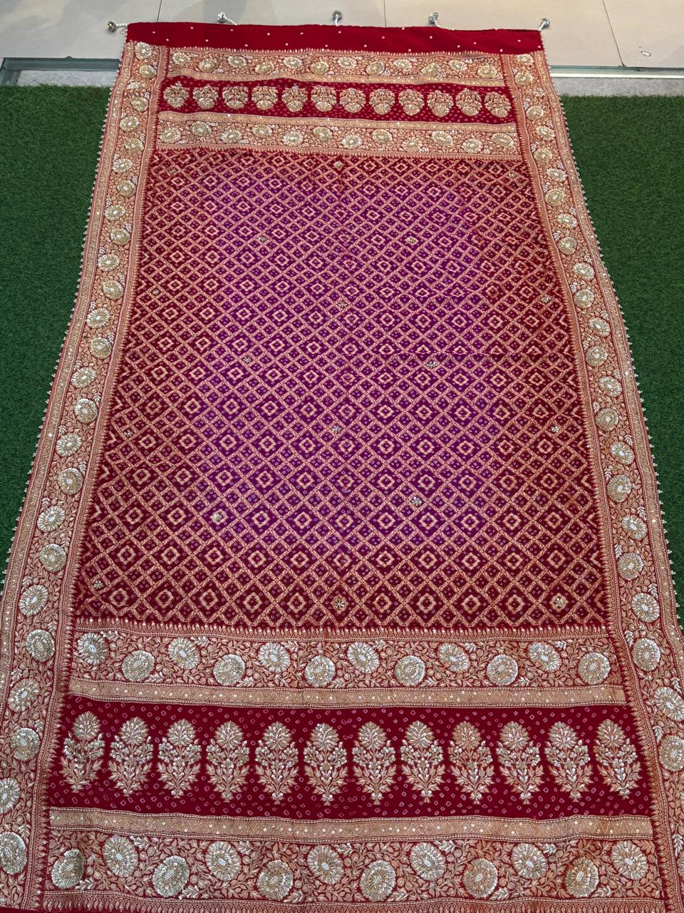 Magenta Bandhani Zardozi Dupatta