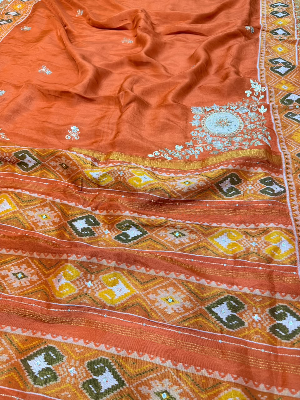 Aarohi Rust Orange Semi Ikkat Patola Saree