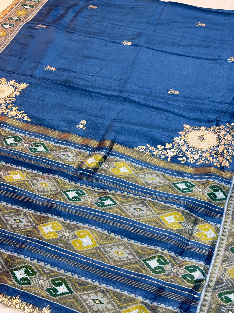 Meera Royal Blue Semi Ikkat Patola Saree
