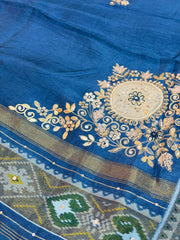 Meera Royal Blue Semi Ikkat Patola Saree