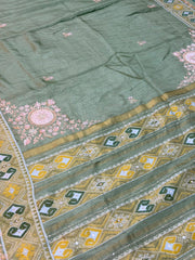 Nikita Sage Green Semi Ikkat Patola Saree