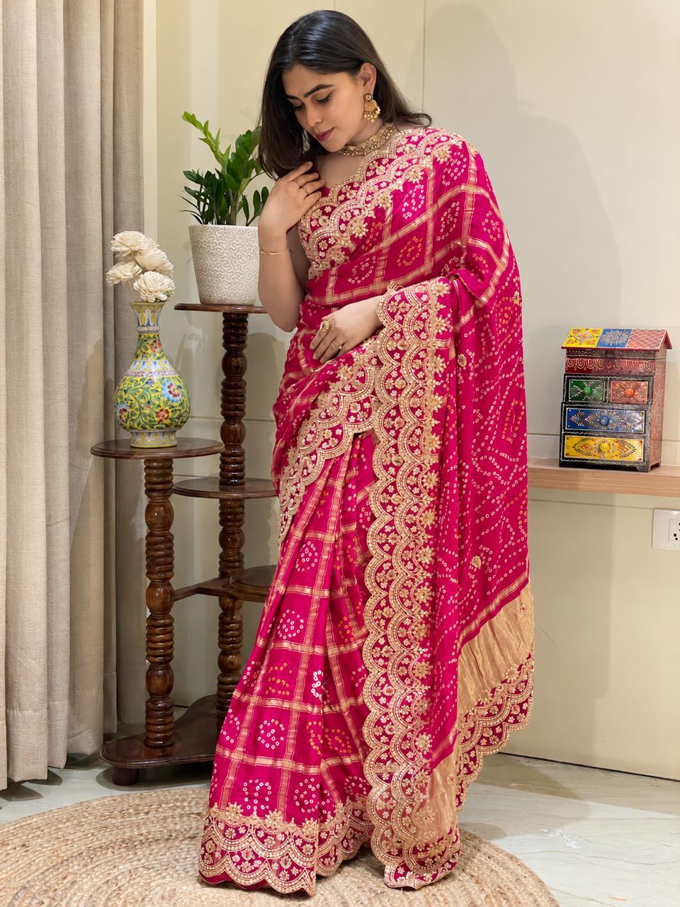 Avika Rani Pink Ghatchola Saree