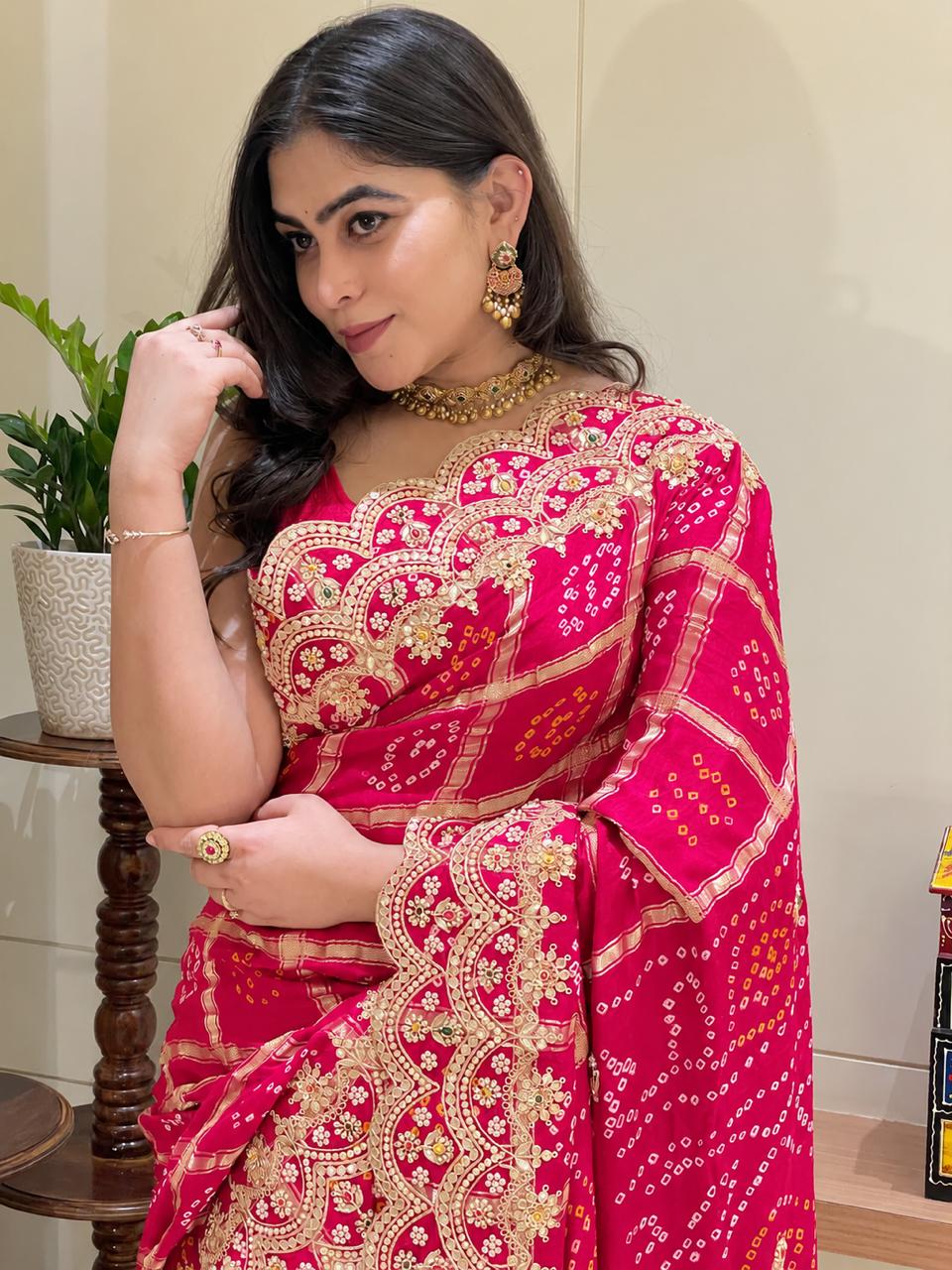Avika Rani Pink Ghatchola Saree