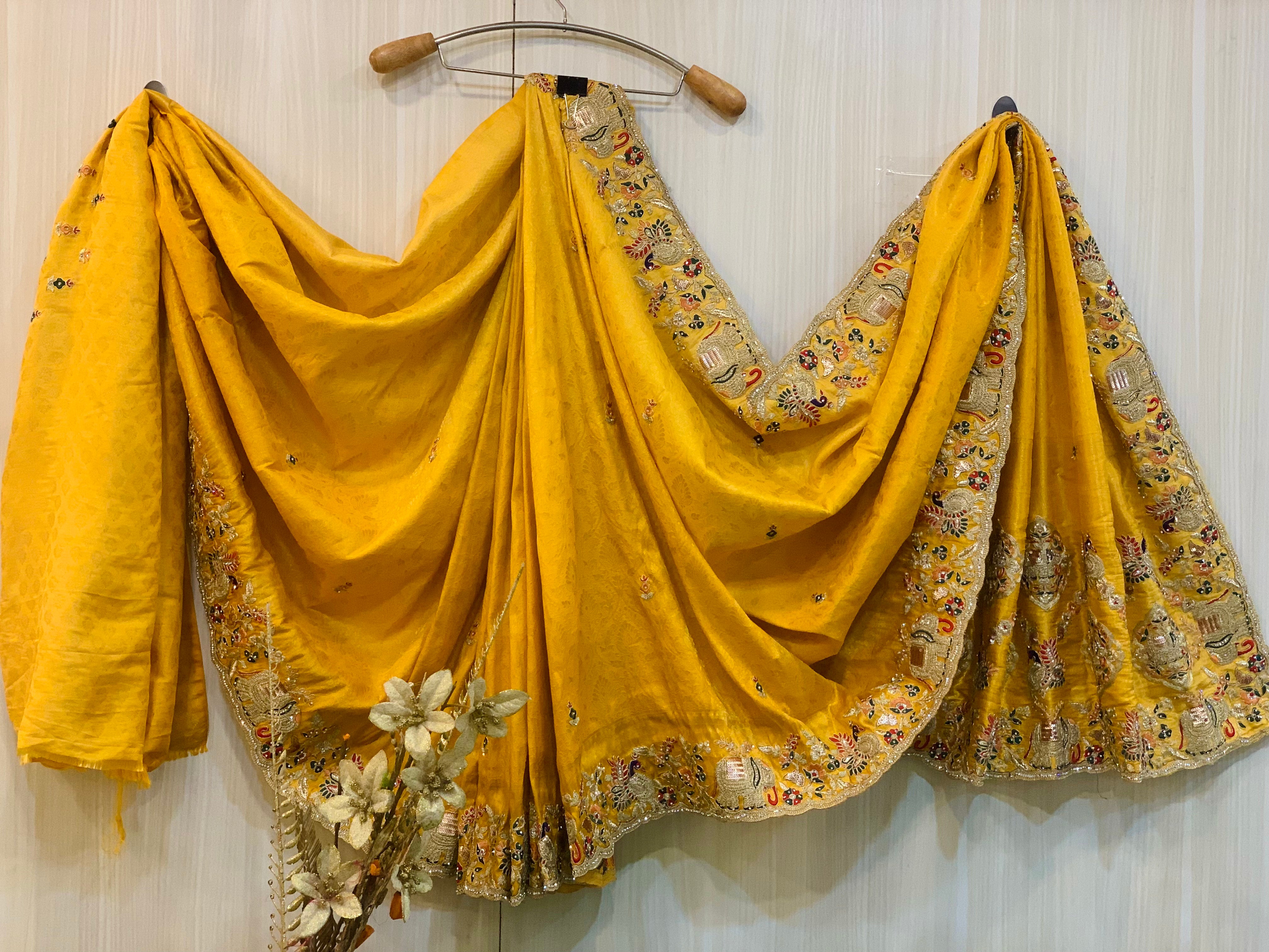 Andro Yellow Shaded  Dola Silk Saree