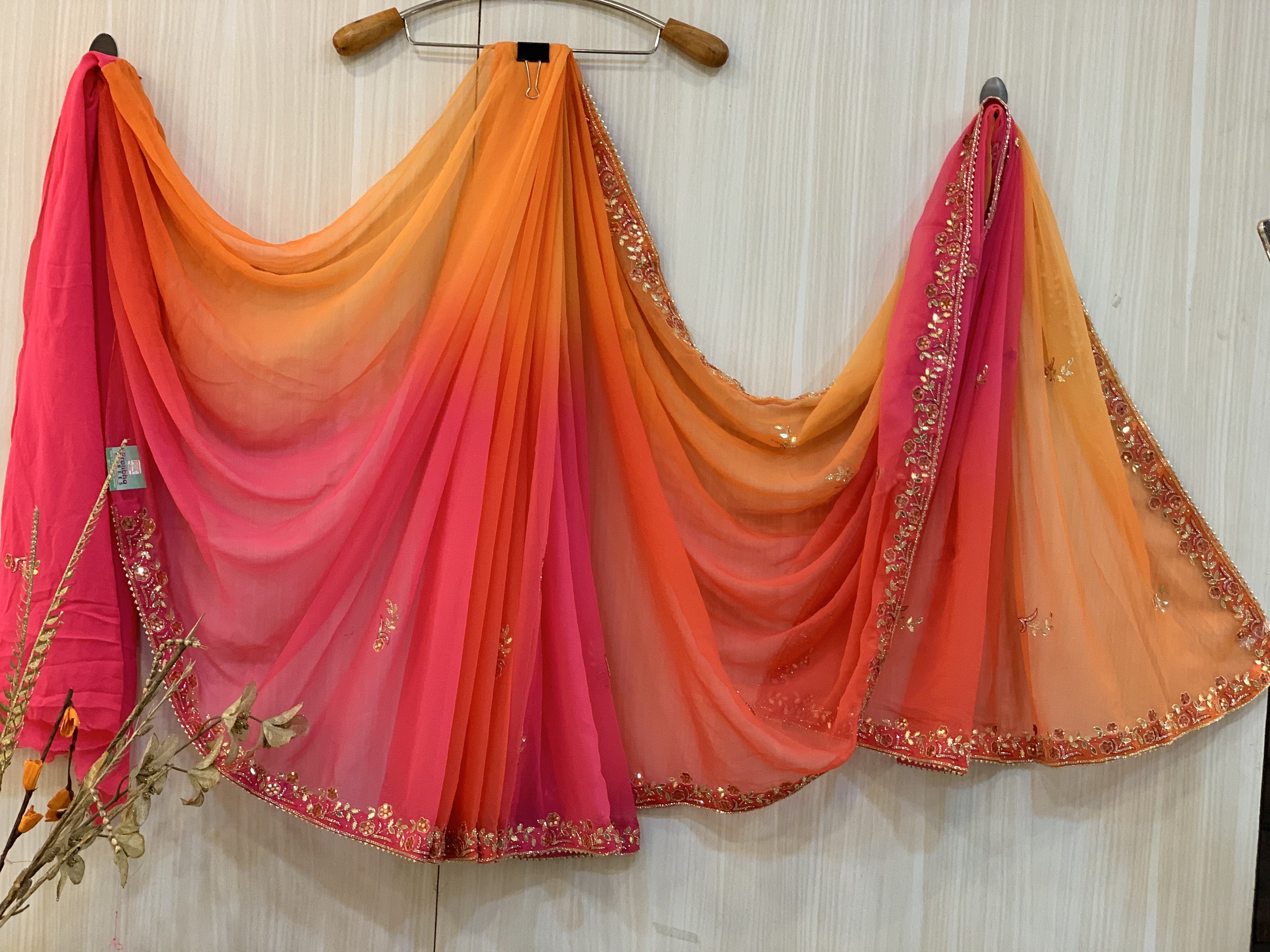 Paikar Red & Orange Chiffon Saree