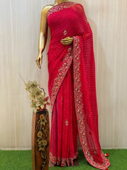 Rishika Red Leheriya Saree
