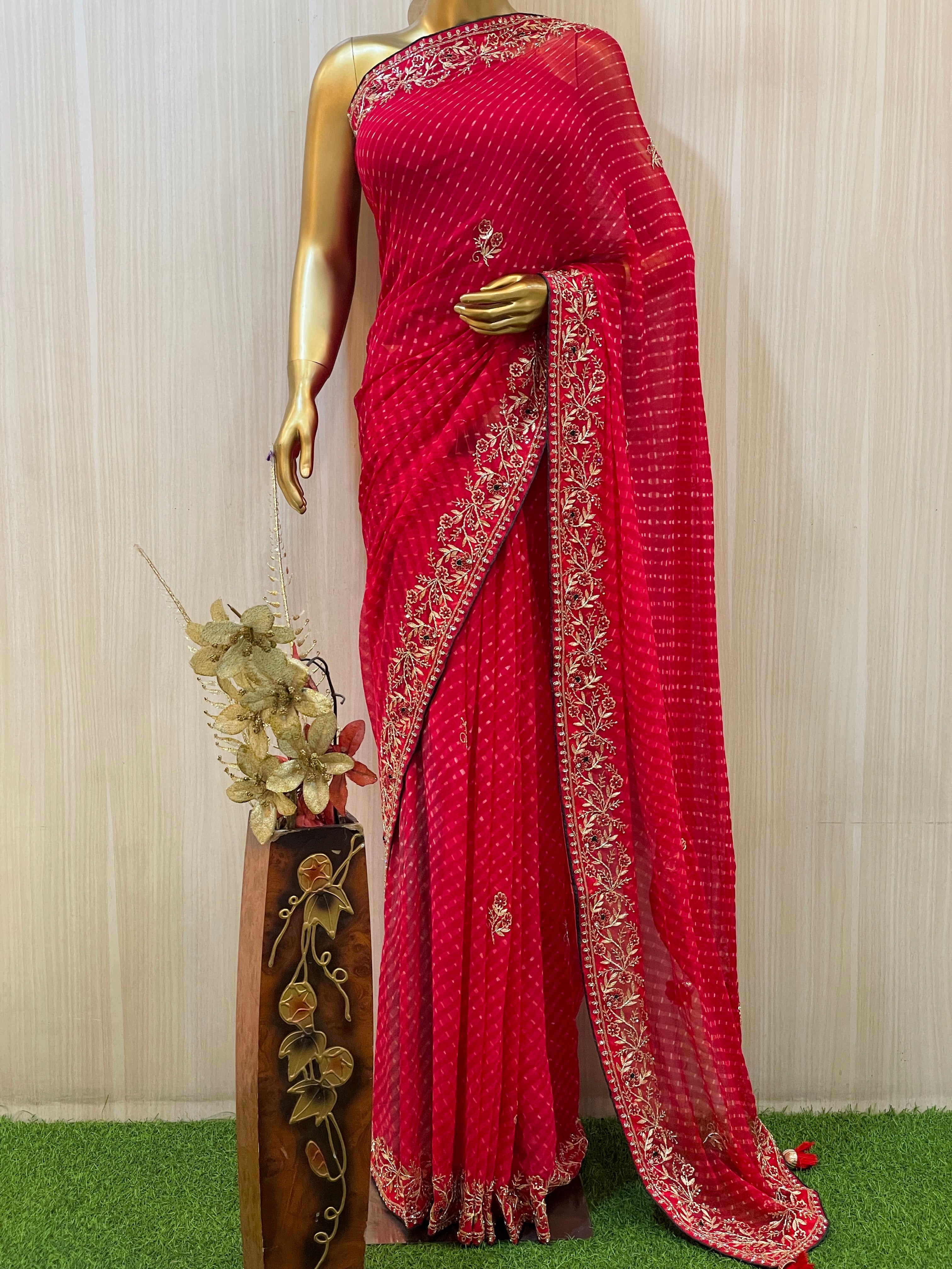 Rishika Red Leheriya Saree