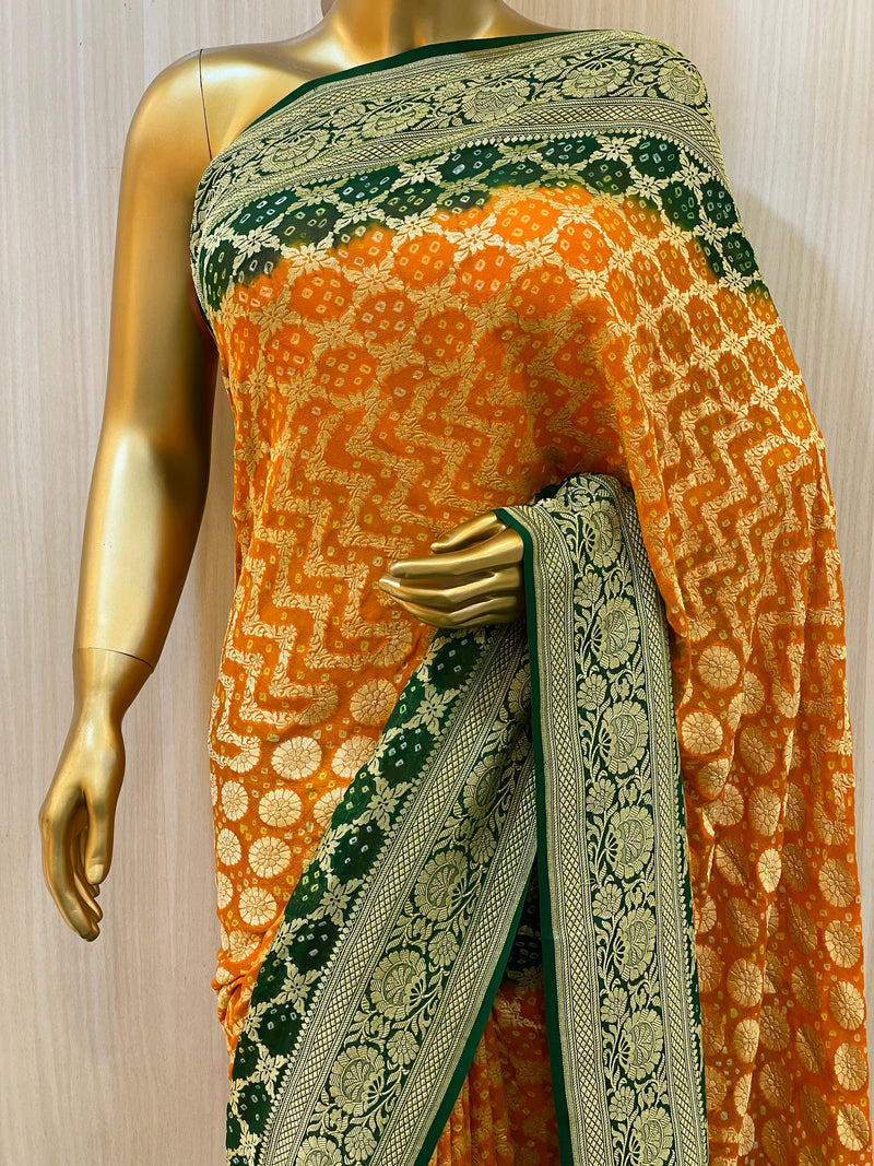 Rinaa Khadi Geogette Bandhani Saree