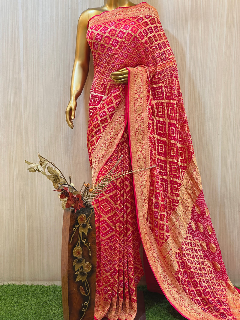 Ranya Khadi Geogette Bandhani Saree