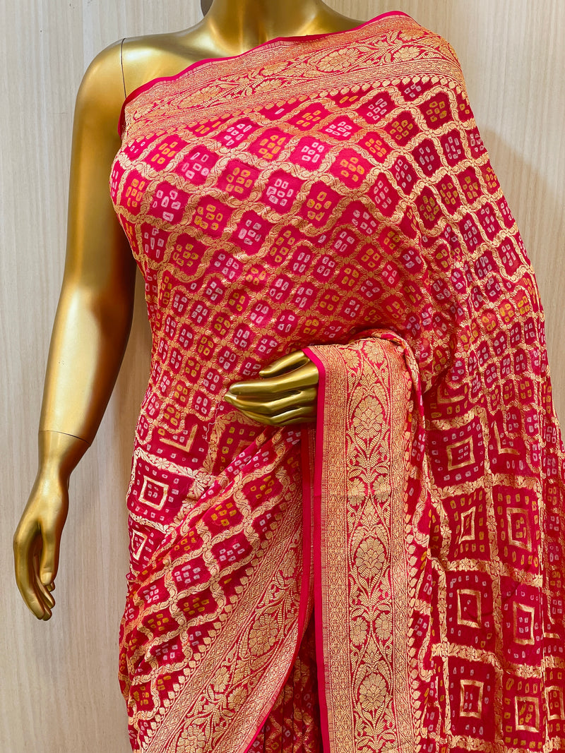 Ranya Khadi Geogette Bandhani Saree