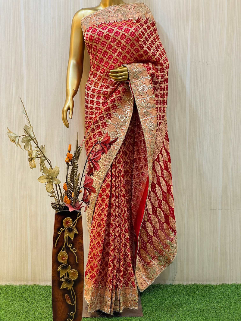 Mayra Red Bandhani Saree