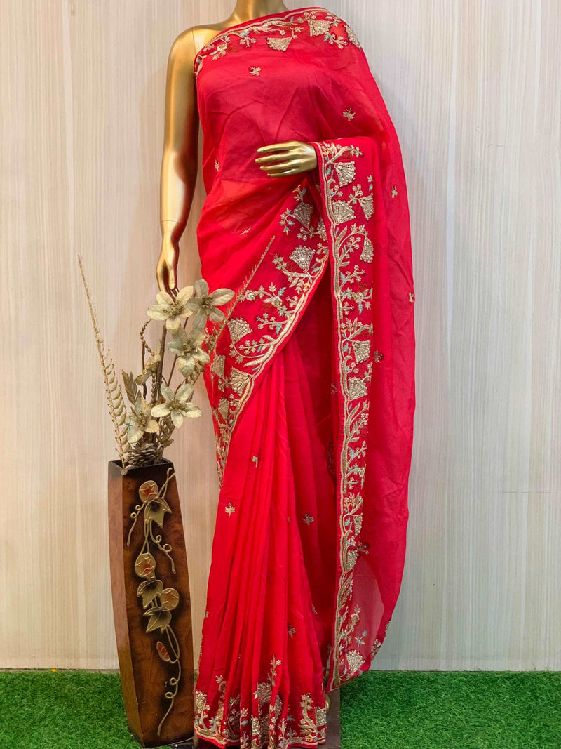 Ayomi  Rani Pink Organza Saree