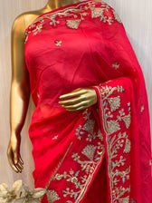 Ayomi  Rani Pink Organza Saree