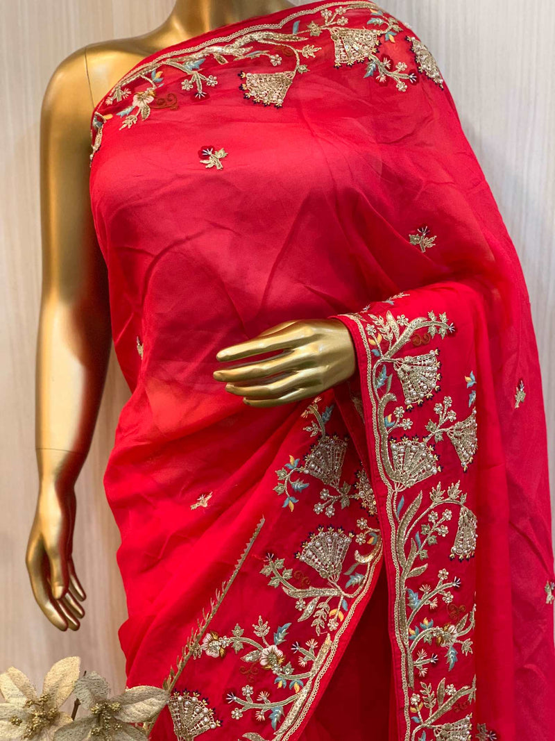 Ayomi  Rani Pink Organza Saree