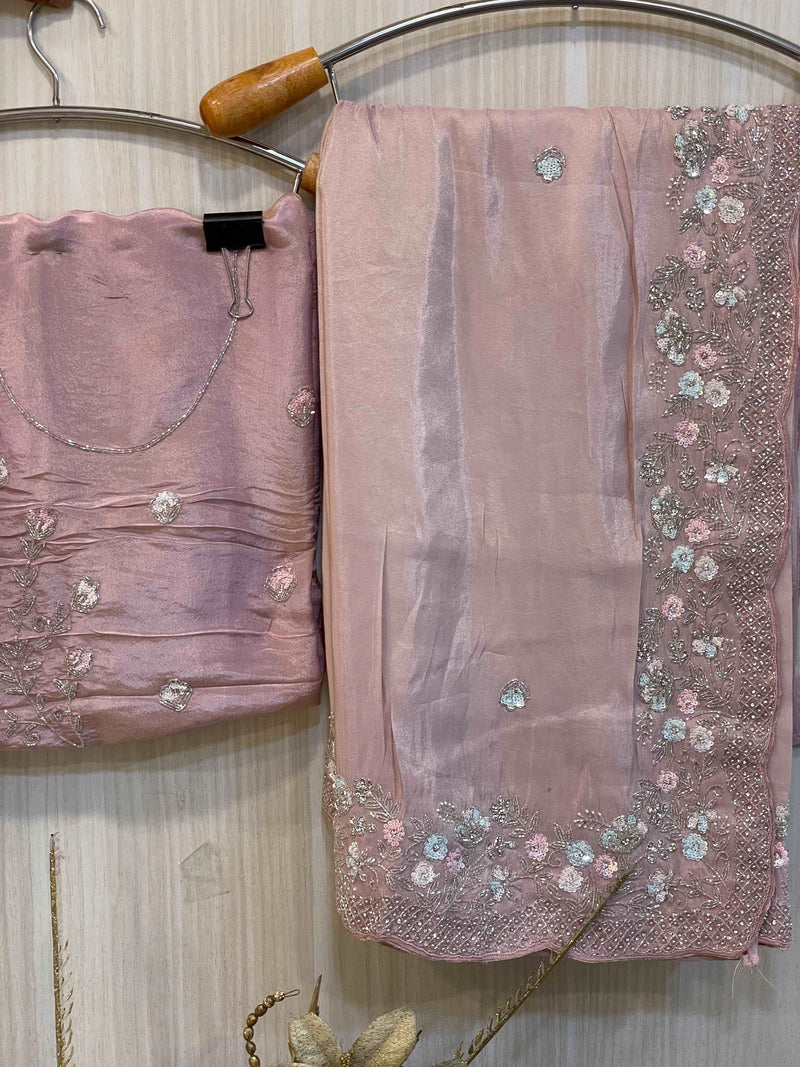 Eakshaa Pink Organza Saree