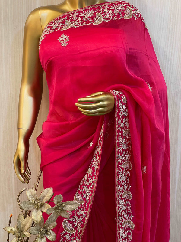 Aabha Pink Silk Saree