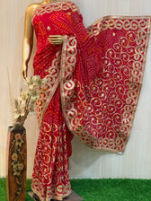 Myza Red Bandhani Saree