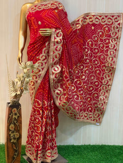 Myza Red Bandhani Saree