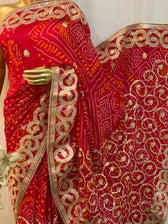 Myza Red Bandhani Saree