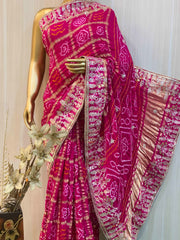 Parisa Pink Bandhani Saree