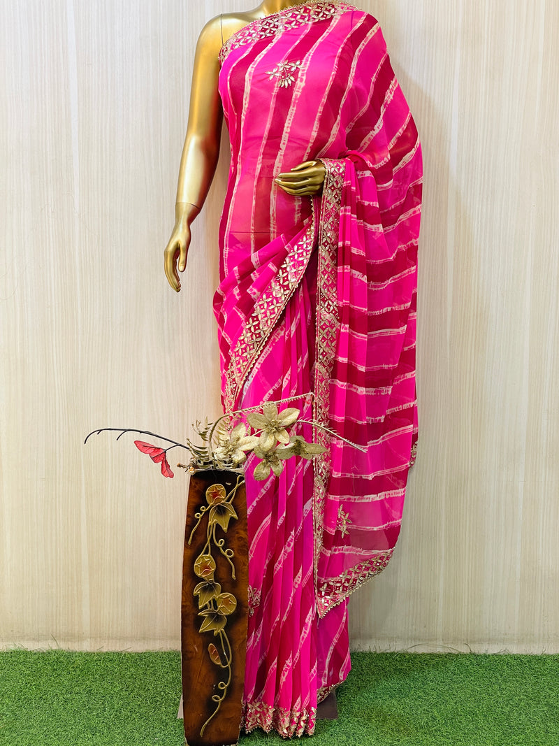 Printed Pure Georgette Rajasthani Leheriya Saree With Gota Patti at Rs 610  in Surat
