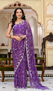Deepika Purple Bandhani Chiffon Saree