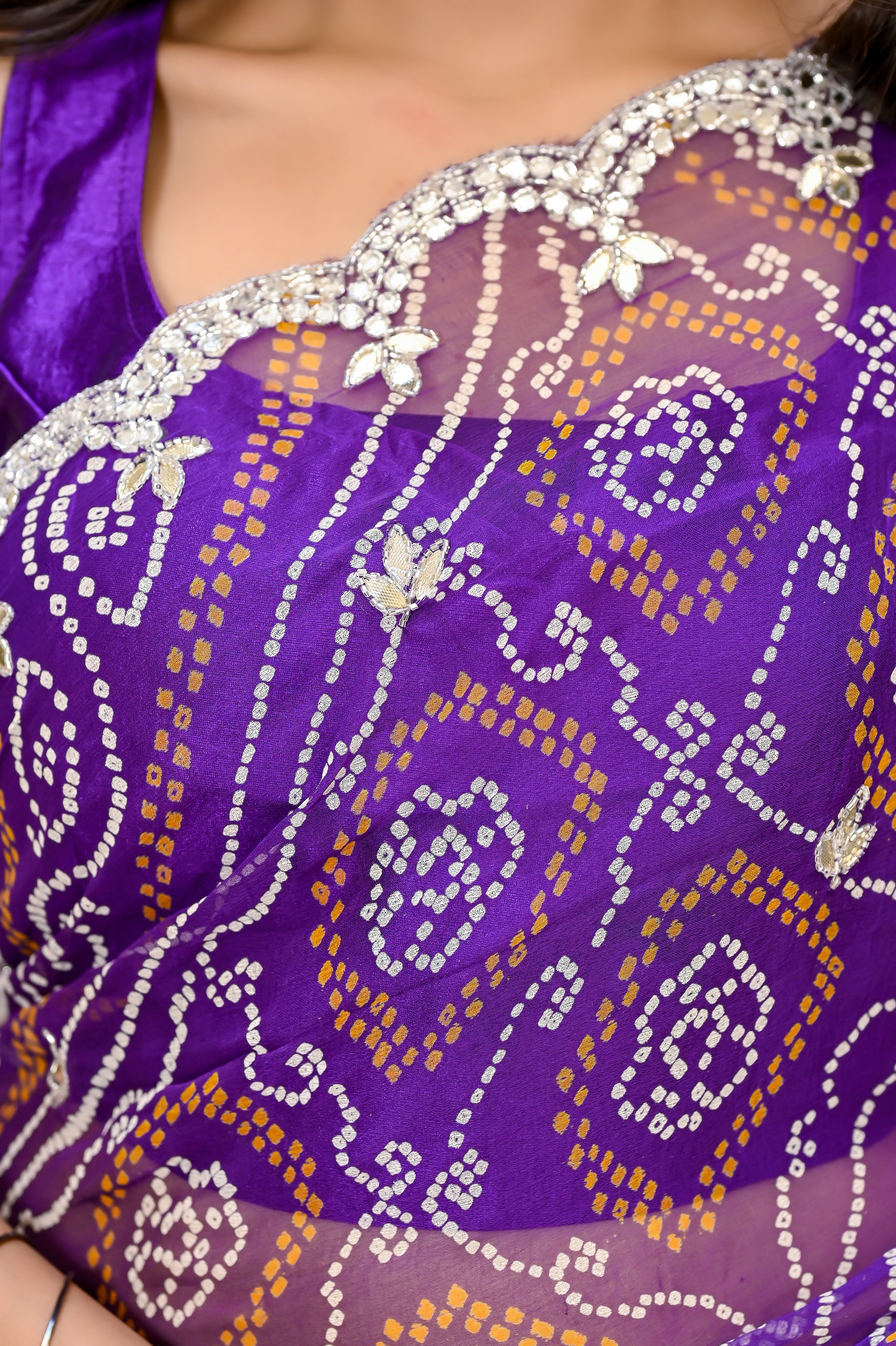 Deepika Purple Bandhani Chiffon Saree