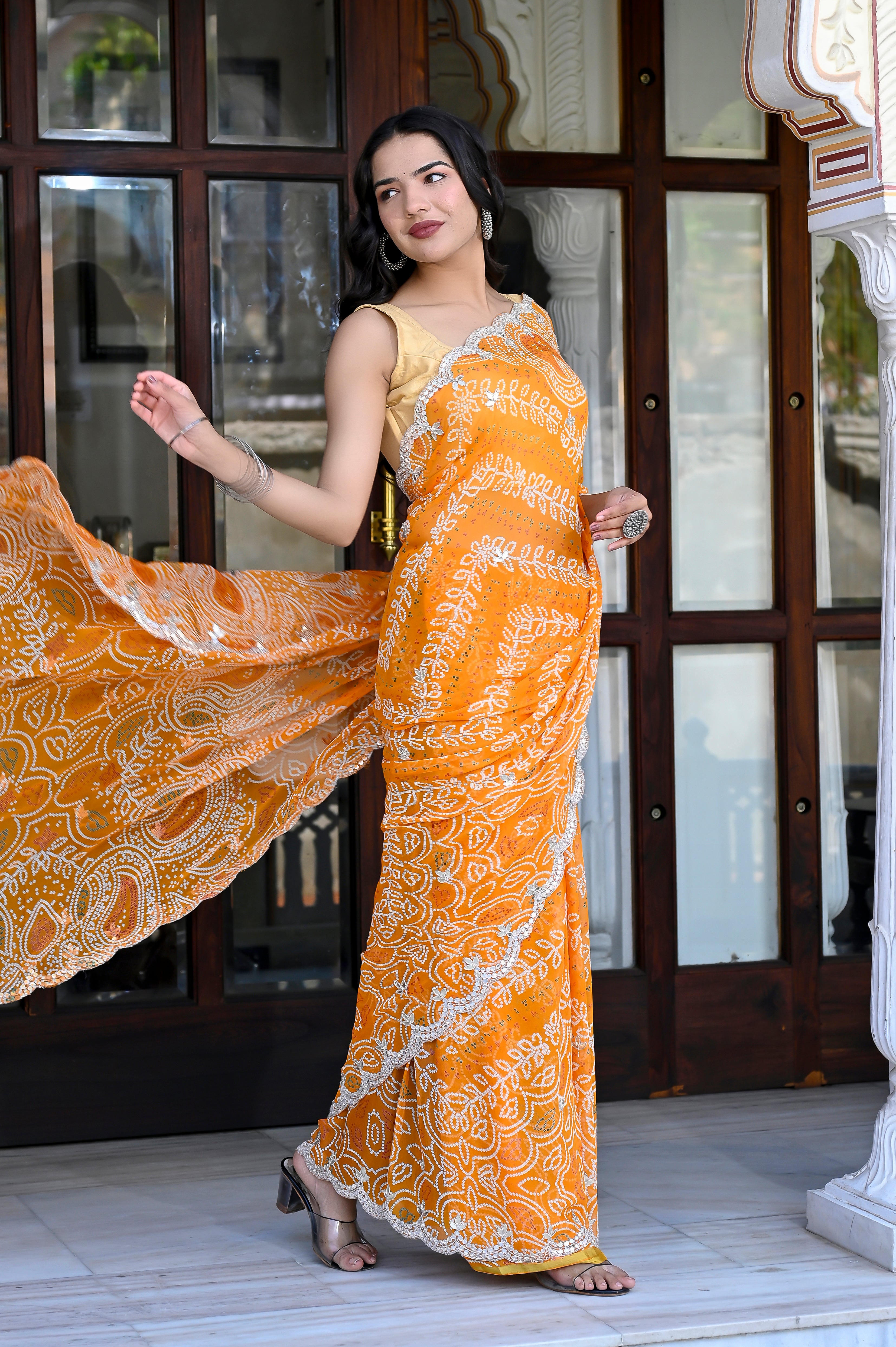 Deepika Yellow Bandhani Chiffon Saree