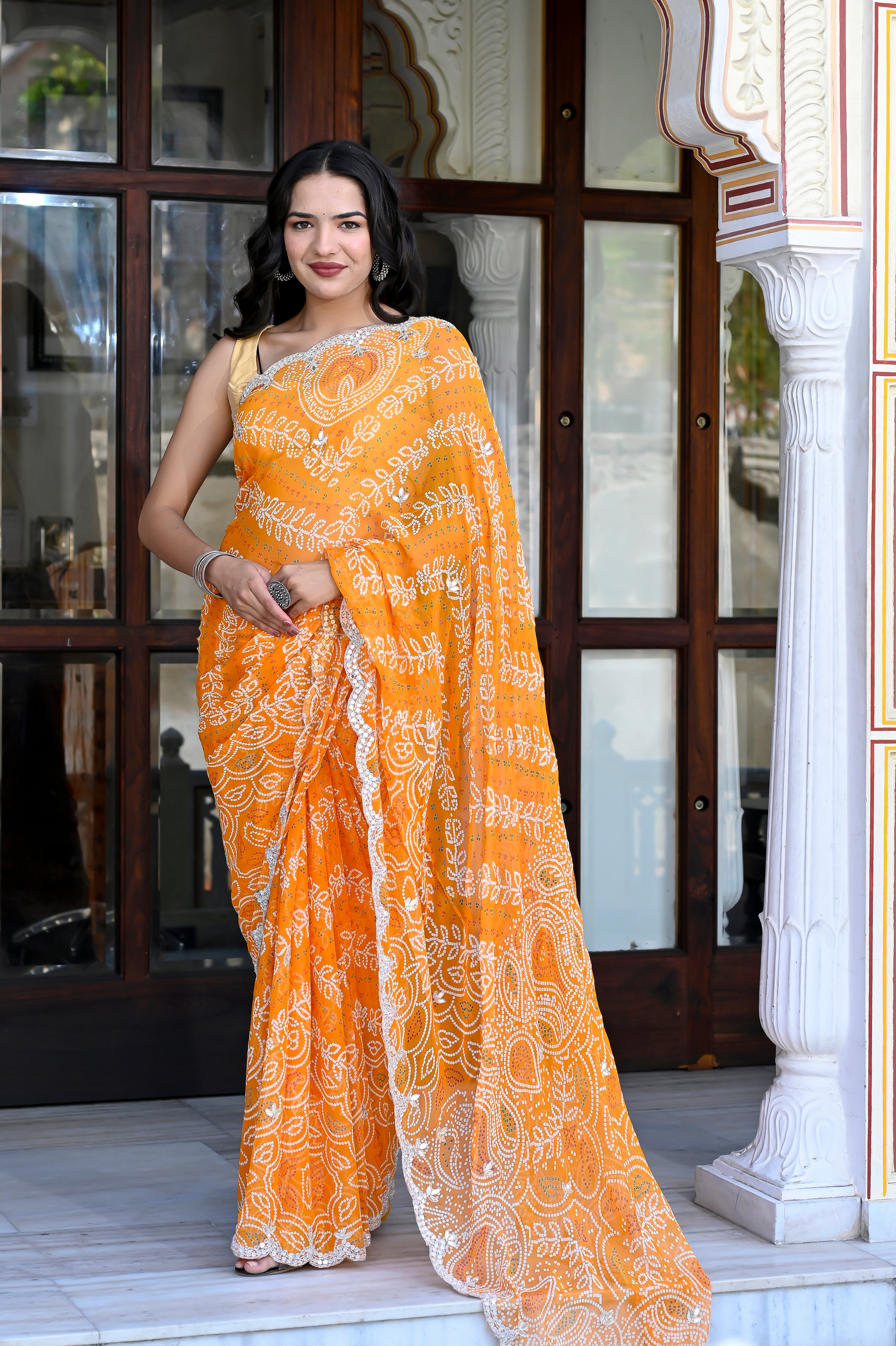 Deepika Yellow Bandhani Chiffon Saree