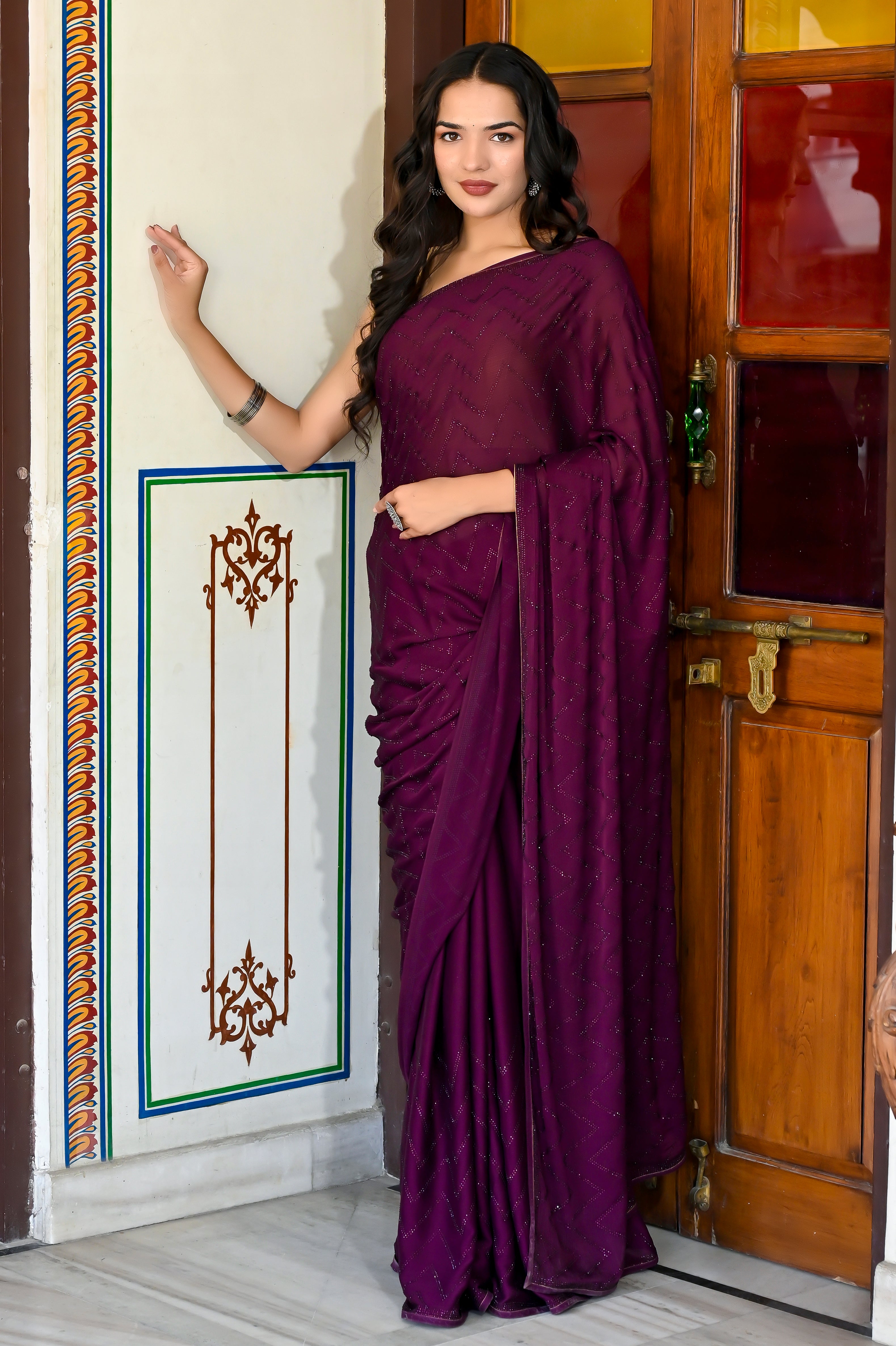 Marala Wine Crepe Saree