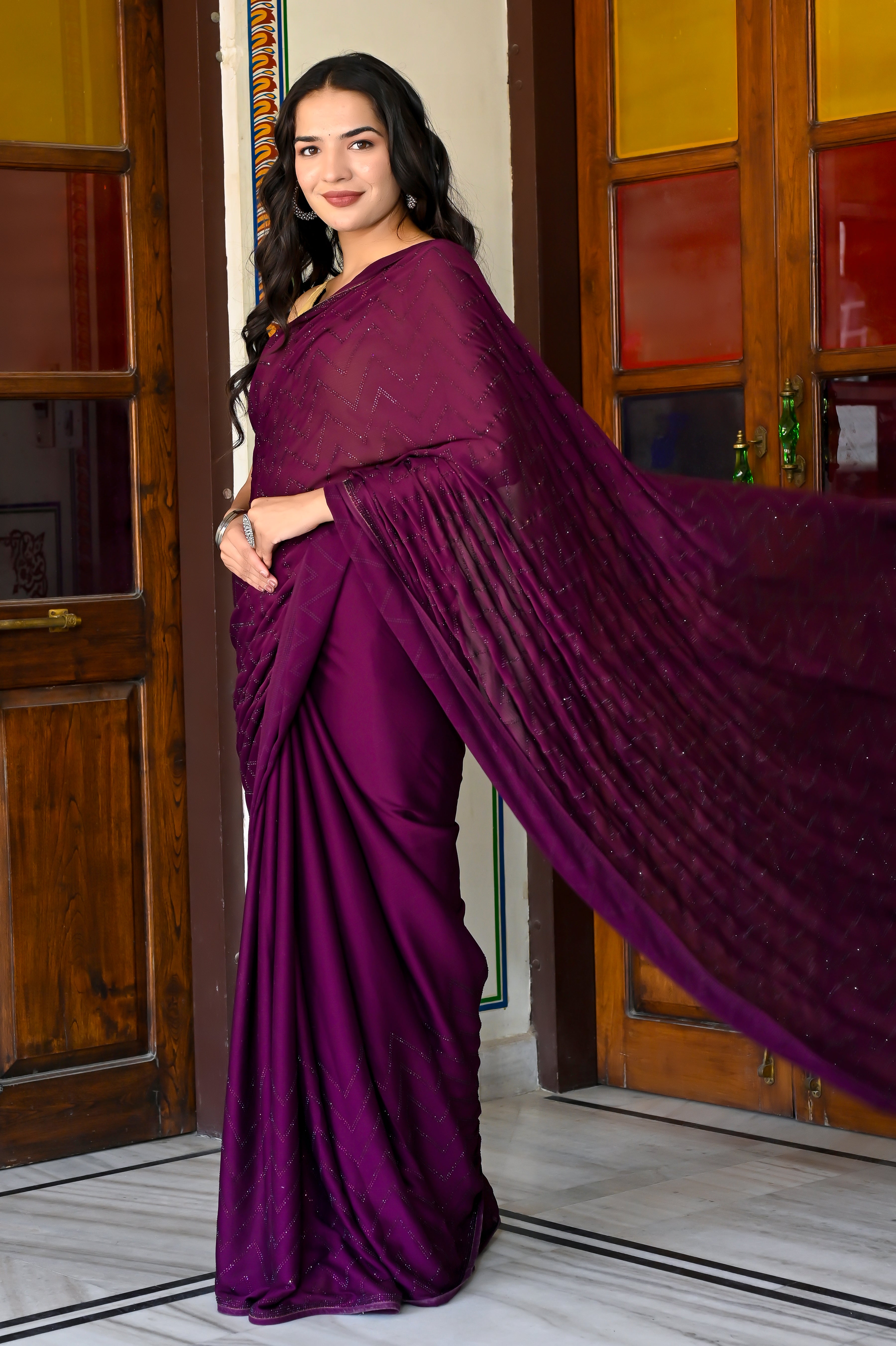 Marala Wine Crepe Saree