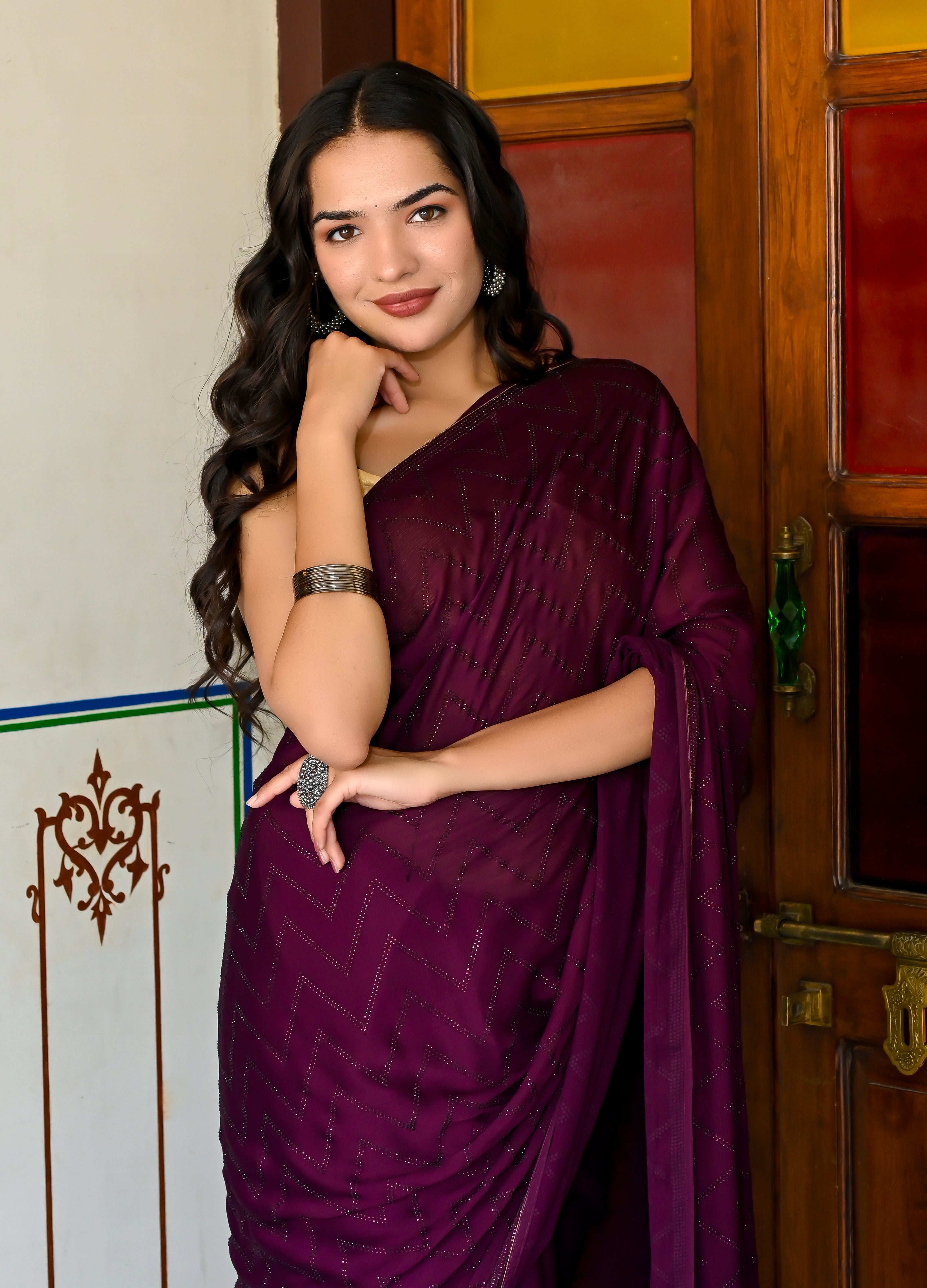 Marala Wine Crepe Saree